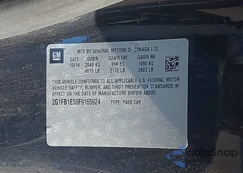 2015 Chevrolet Camaro 2Ls z USA, uszkodzony, nr VIN 2G1FB1E30F9165924